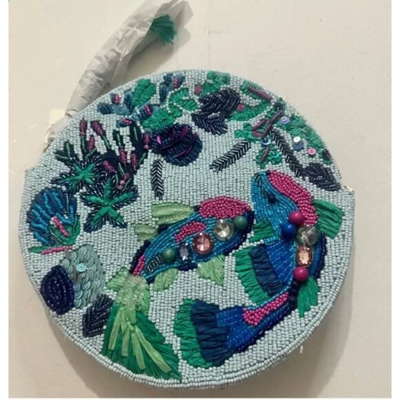 Anthropologie Under the Sea Embroidered Beaded Round Clutch Bag with Tassel NWT - Picture 5 of 5